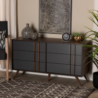 Baxton Studio LV15COD15231-Columbia/Dark Grey-6DW-Dresser Naoki Modern and Contemporary Two-Tone Grey and Walnut Finished Wood 6-Drawer Bedroom Dresser